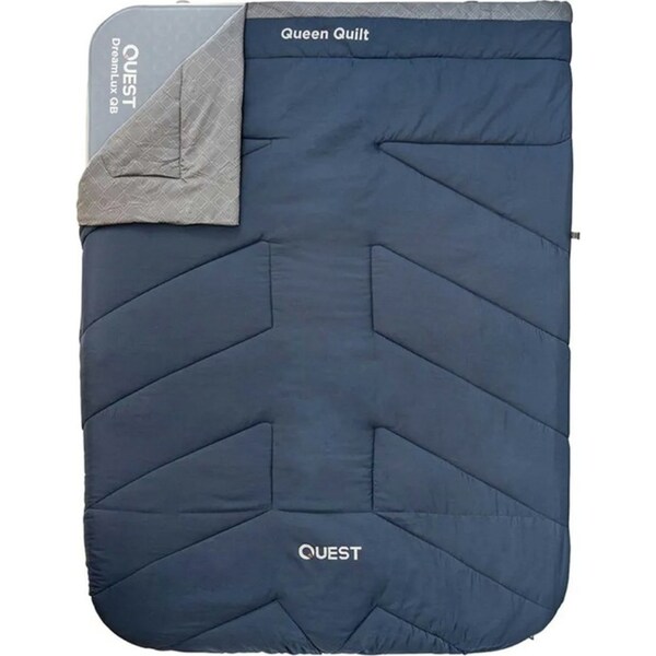 Quest 225cm Queen Camp Quilt w/ Carry Bag Outdoor Camping Sleeping Blanket Blue