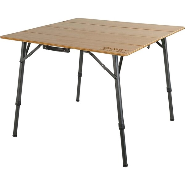 Quest 90cm Square Bamboo Table Outdoor Portable Camping Desk w/ Carry Bag Medium