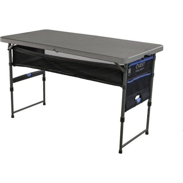 Quest 122cm Portable Camp Table Outdoor Camping Desk w/ Storage Organiser Grey