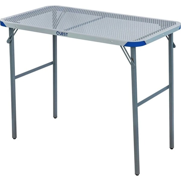 Quest Razor 90cm Steel Foldable Table w/ Adjustable Feet Outdoor Camping Grey