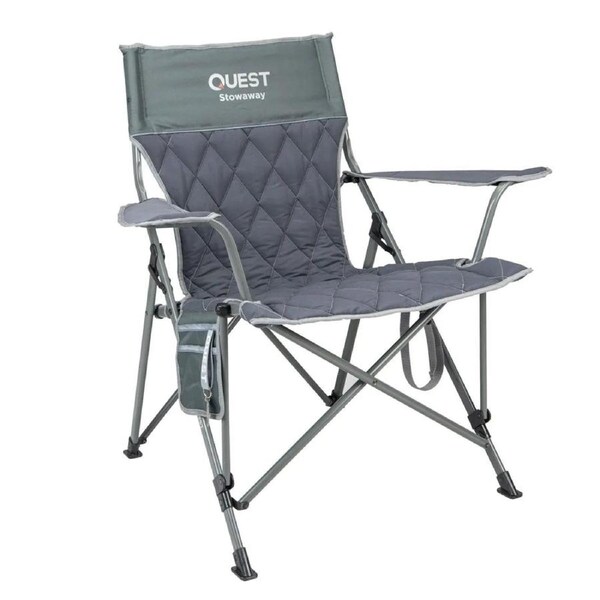Quest Stowaway 89cm Steel Camp Chair w/ Armrests Outdoor Camping/Picnic Grey