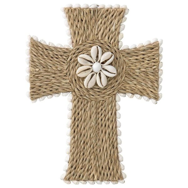 Willow & Silk Handmade Shell & Broad Weave Xmas Cross Wall Art