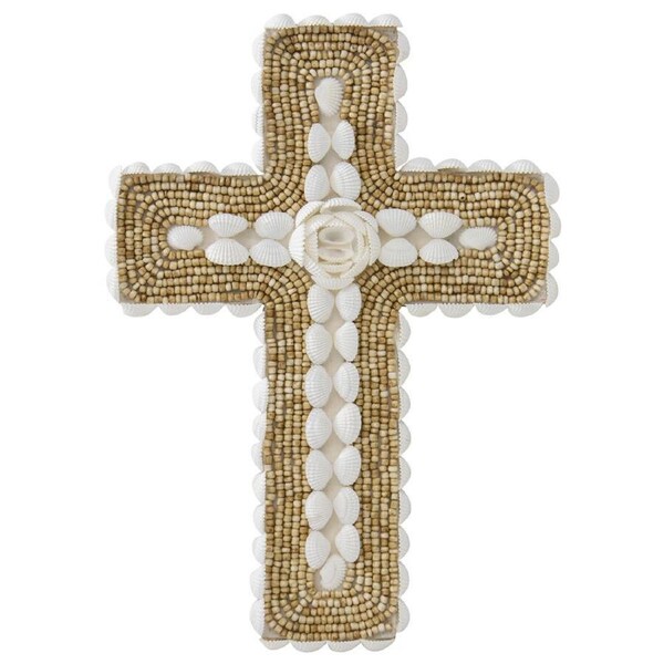 Willow & Silk Handmade Shell & Narrow Weave Xmas Cross Wall Art