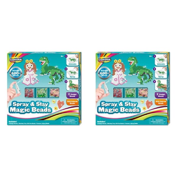 2x Creative Kids Dinosaur & Princess Spray Stay Magic Beads Activity Craft 6y+