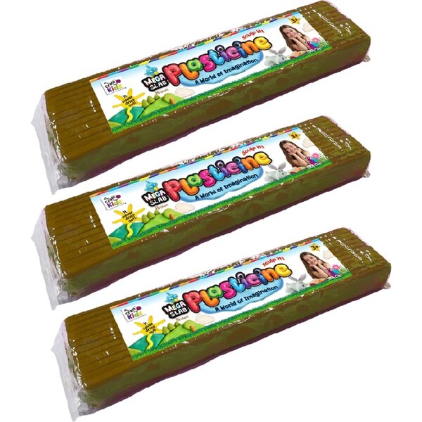 3x Craft For Kids Mega Slab Plasticine 500g Clay Block Art Craft Play Brown 3y+