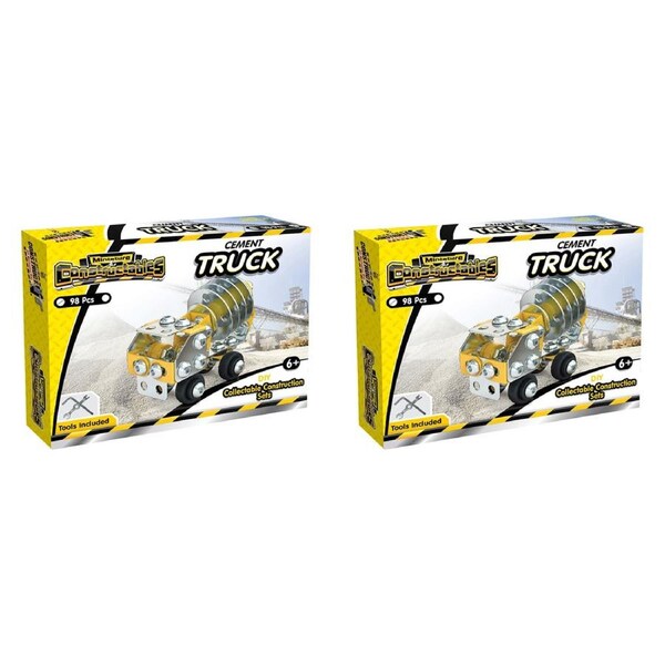 2x 98pc Construct IT Constructables Cement Truck Toy w/Tools Set Kids 6+ YLLW