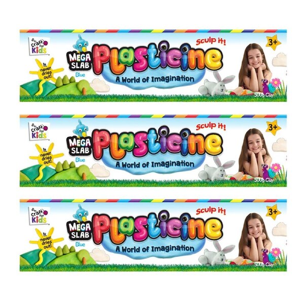 3x Craft For Kids Mega Slab Plasticine 500g Clay Block Art Craft Play Blue 3y+
