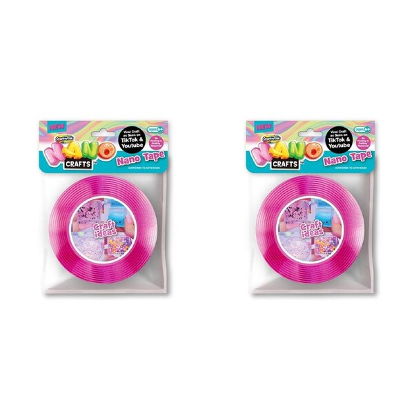 2x Nano Crafts Art Adhesive Tape Kids/Children Imaginative Fun Play Toy 5y+ Pink