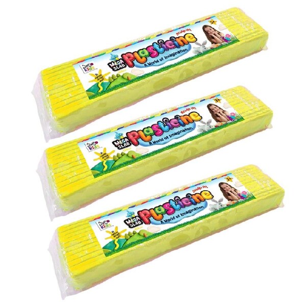 3x Craft For Kids Mega Slab Plasticine 500g Clay Block Art Craft Play Yellow 3y+