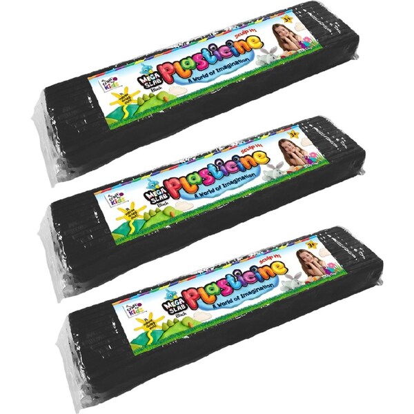 3x Craft For Kids Mega Slab Plasticine 500g Clay Block Art Craft Play Black 3y+