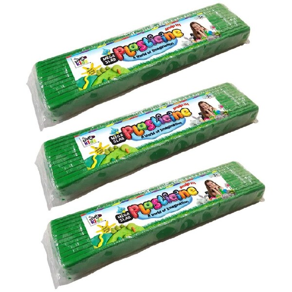 3x Craft For Kids Mega Slab Plasticine 500g Clay Block Art Craft Play Green 3y+