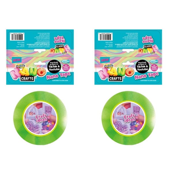 2x Nano Crafts Art Adhesive Tape Kids/Children Imaginative Fun Play Toy 5+ Green