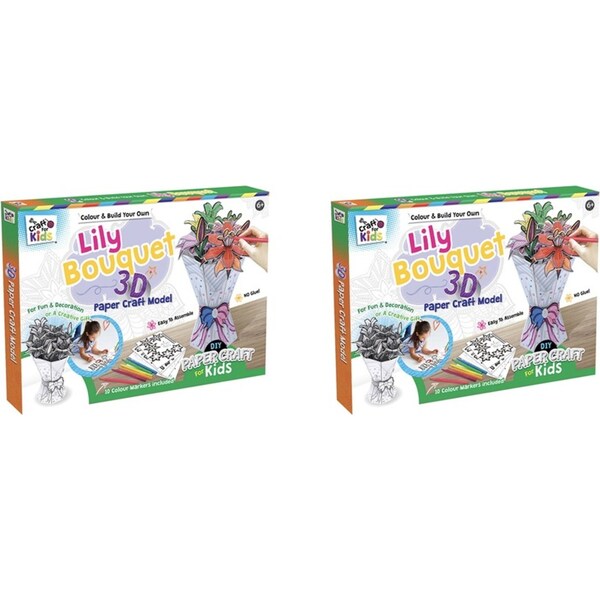 2x Craft For Kids Colour & Build 3D Lily Bouquet Papercraft Model Children 6y+