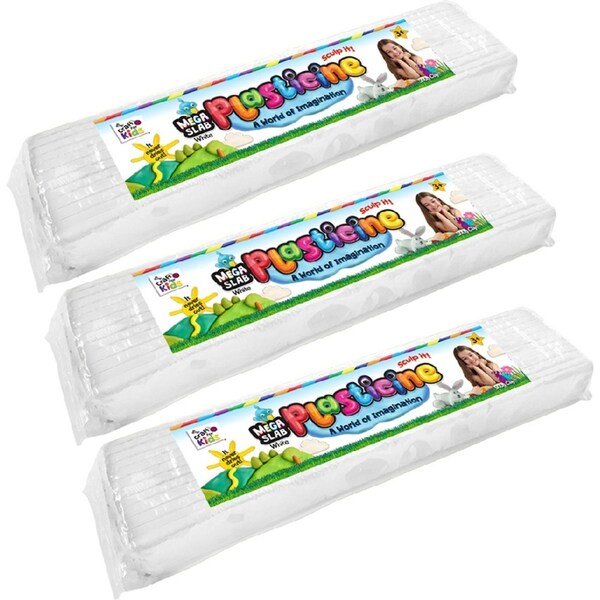 3x Craft For Kids Mega Slab Plasticine 500g Clay Block Art Craft Play White 3y+