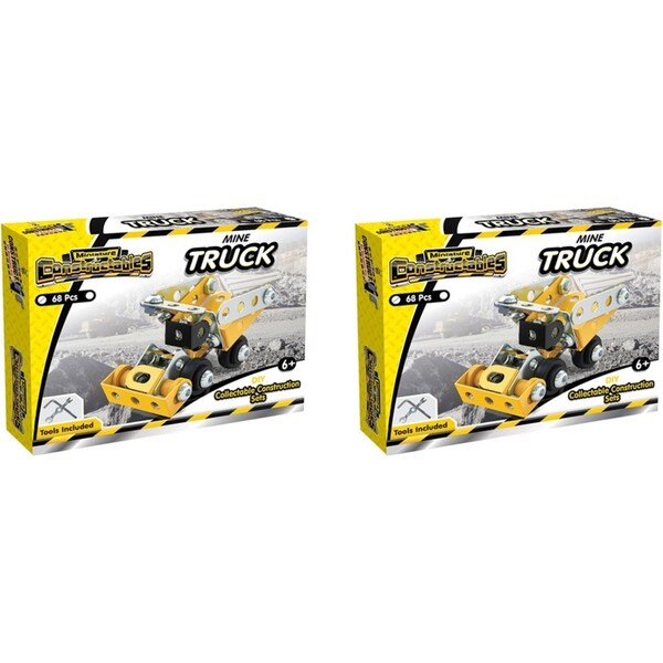 2x 68pc Construct IT Constructables DIY Mine Truck Toy w/ Tools Kids 6+ Yellow