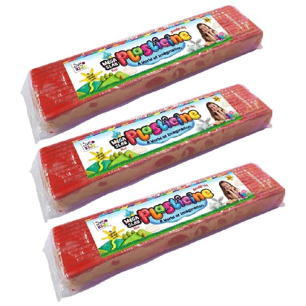 3x Craft For Kids Mega Slab Plasticine 500g Clay Block Children Art Craft Red 3+