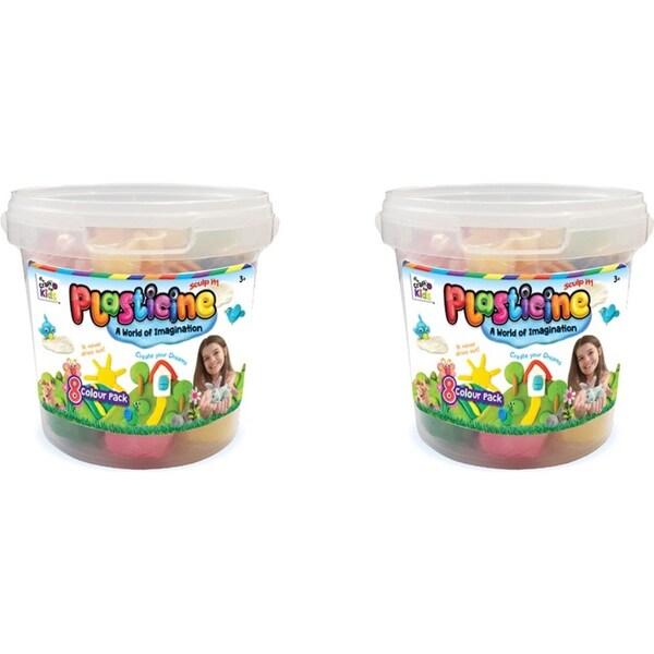 2x 8PK Craft For Kids Plasticine 8-Colour 600g Clay Rub/Bucket w/ Cutters 3y+