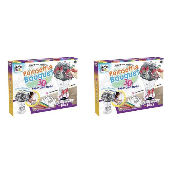 2x Craft For Kids Colour & Build 3D Poinsettia Bouquet Papercraft Model Child 6+