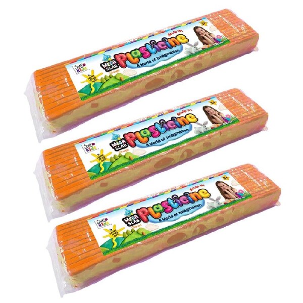 3x Craft For Kids Mega Slab Plasticine 500g Clay Block Art Craft Play Orange 3y+