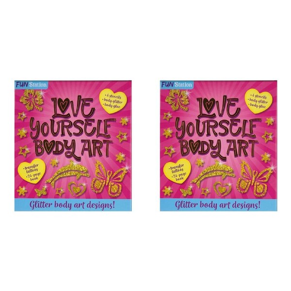 2x Fun Stations Love Yourself Glitter Body Art Kids/Children 24-Page Book Kit 5+