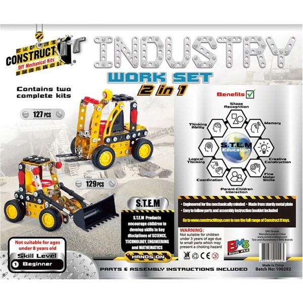 129pc Construct IT DIY 2in1 Industry Work Set Toy w/Tools STEM Build Kit Kids 8+