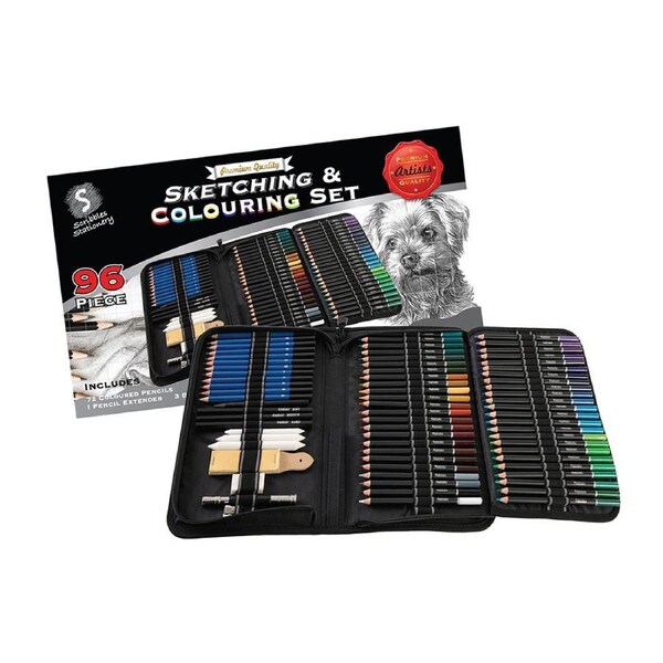 96pc Scribbles Stationery Sketching & Colouring Art Set w/ Case Kids/Adults