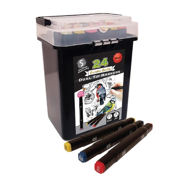 24pc Scribbles Stationery Dual Tip Fine/Broad Markers Drawing Art/Craft Pen