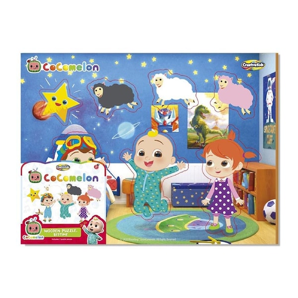 7pc Creative Kids Cocomelon Bedtime Wooden Starter Puzzle Toy Fun Activity 2y+