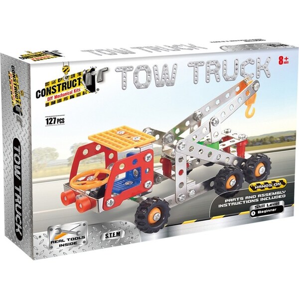 127pc Construct IT DIY Tow Truck Toy w/ Tools STEM Build Assembly Kit Kids 8+