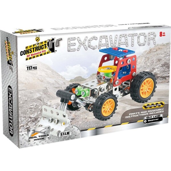 117pc Construct IT DIY Excavator Toy w/ Tools STEM Build Assembly Kit Kids 8+