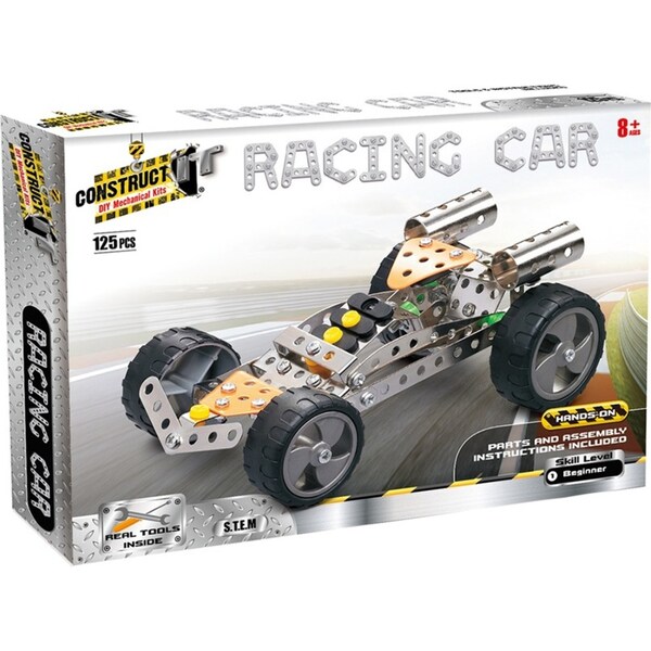 125pc Construct IT DIY Racing Car Toy w/ Tools STEM Build Assembly Kit Kids 8y+