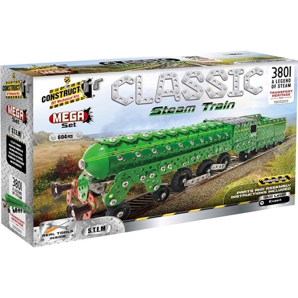 604pc Construct IT Mega Set DIY 3801 Steam Train Toy w/ Tools Build Kit Kids 8y+