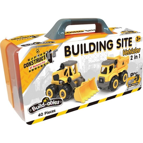 40pc Construct IT Buildables 2-in-1 Site Vehicle/Truck Set w/ Case Kids 3+ YLW