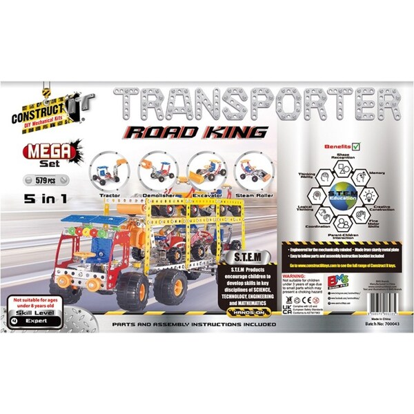 579pc Construct IT DIY 5in1 Transporter Truck Toy w/Tools STEM Build Kit Kids 8+
