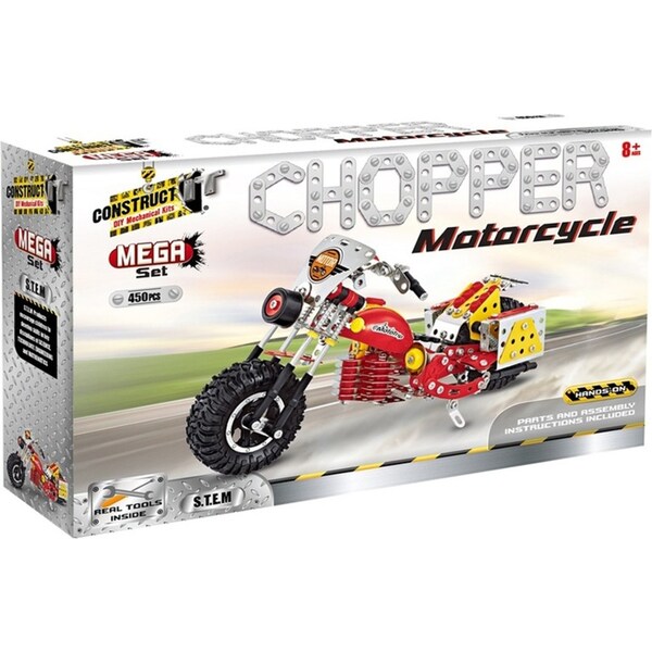 450pc Construct IT Mega Set DIY Chopper Motorcycle Toy w/ Tools Kit Kids 8y+