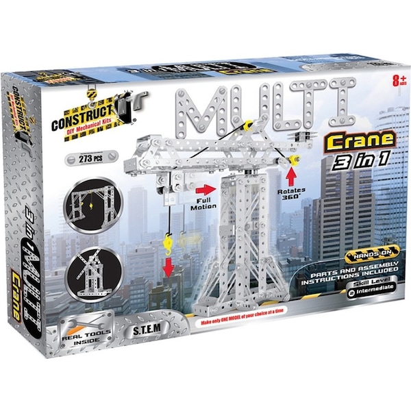 273pc Construct IT DIY 3-in-1 Multi Crane Toy w/ Tools STEM Build Kit Kids 8y+
