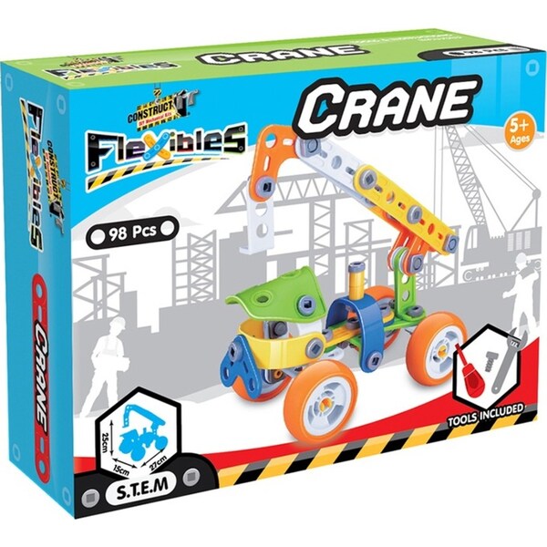 98pcs Construct IT Flexibles DIY Crane Toy w/ Tools STEM Build Kit Kids 4y+