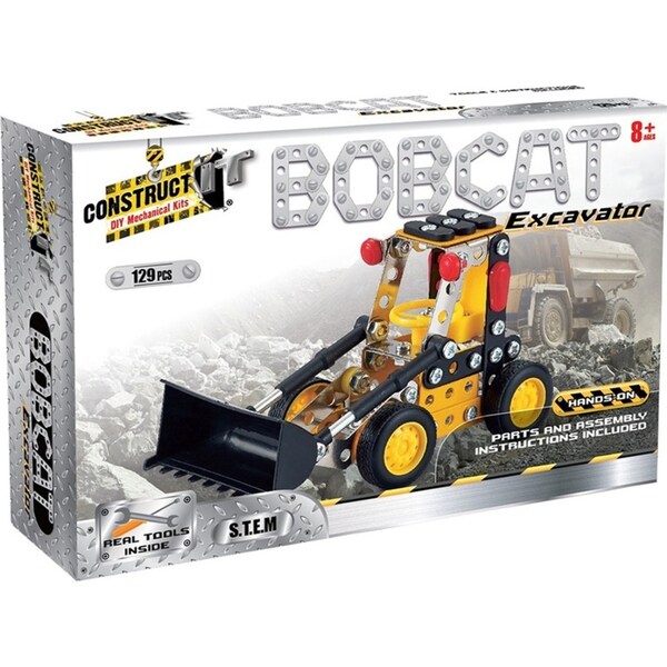 129pc Construct IT DIY Bobcat Excavator Toy w/ Tools STEM Assembly Kit Kids 8y+