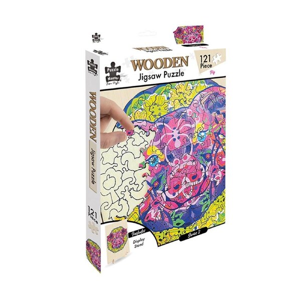 121pc Puzzle Master Series-2 Wooden Jigsaw Puzzle w/ Stand Set Kids 8y+ Pig