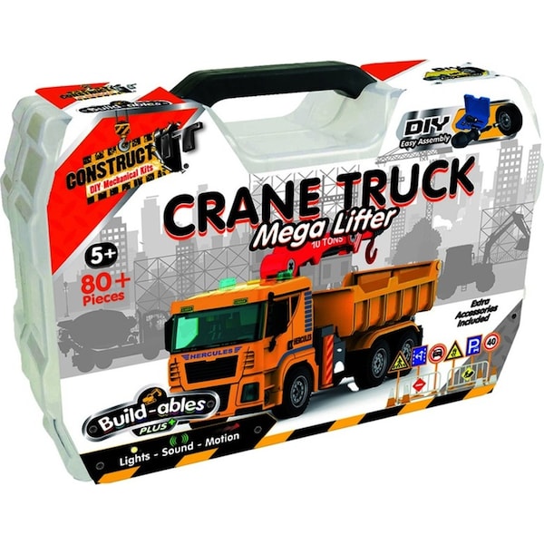 80pc Construct IT Buildables Crane Truck DIY Toy Set w/ Case Build Kit Kids 5y+