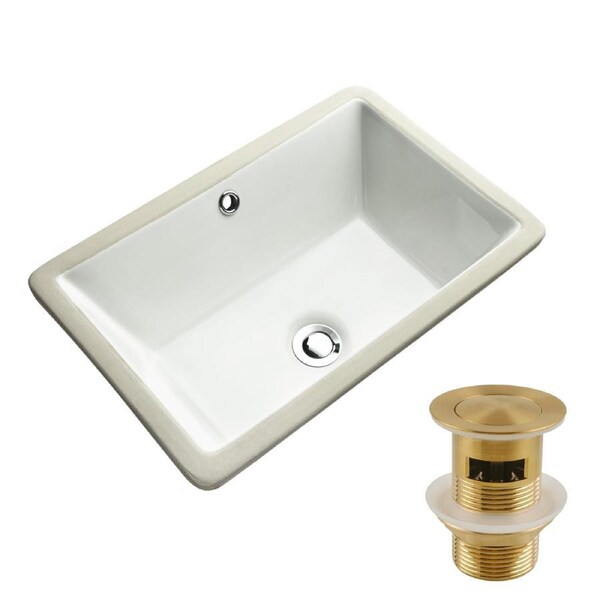 ACA 52x34CM Bathroom Gloss White Ceramic Basin Wash Bowl Sink Insert Undermount With Pop Up Waste Set