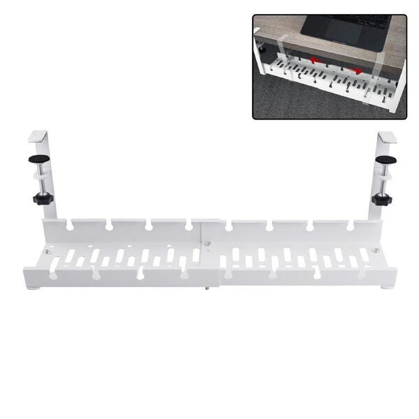 ACA Adjustable Under Desk Cable Organiser Management Tray Adapter Cord Wire Power Holder White 305-550mm