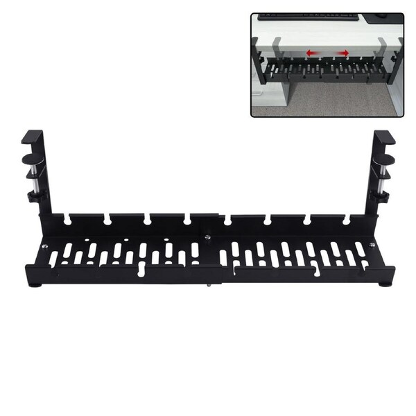 ACA Adjustable Under Desk Cable Organiser Management Tray Adapter Cord Wire Power Holder Black 305-550mm