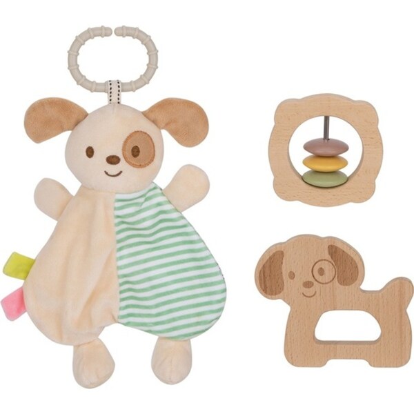 3pc Tooky Toy Baby Comforter Wooden Rattle Infant/Newborn Gift Set Puppy Dog 6m+