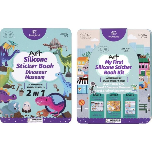 2PK Tooky Toy Silicone Sticker Dinosaur Museum & Busy City Kids Activity Book 3+