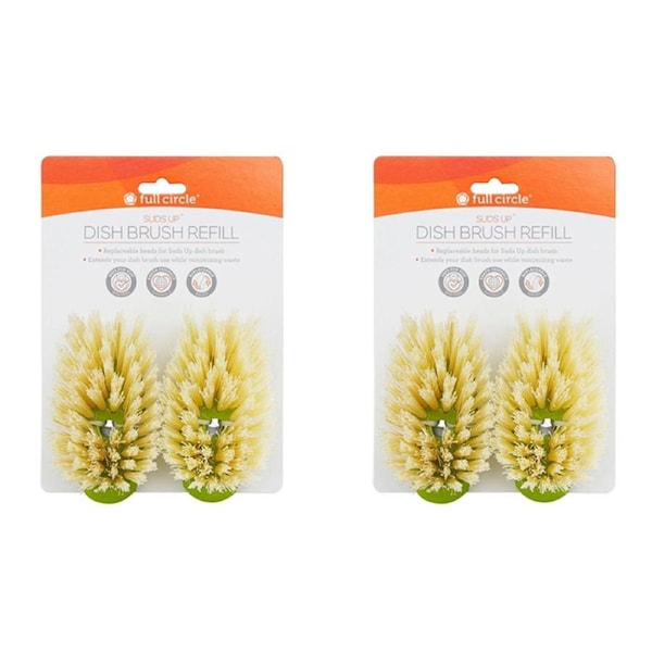 2x 2pc Full Circle Suds Up Dish Brush Head Refill Replacement Home Cleaner Green
