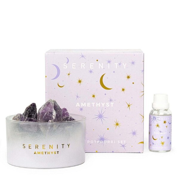 3pc Serenity Crystal 50ml Potpourri & Oil Fragrance Set De-Stress & Amethyst