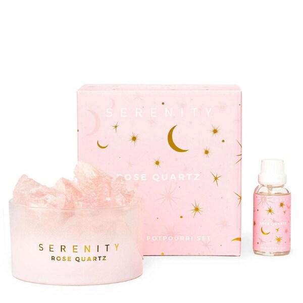 3pc Serenity Crystal 50ml Potpourri & Oil Home Fragrance Set Love & Rose Quartz