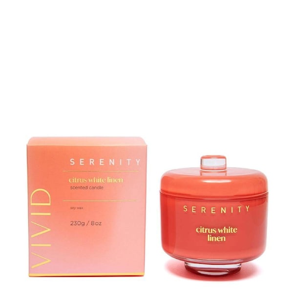 Serenity Vivid 230g Scented Soy Wax Candle Home Fragrance Citrus White Linen