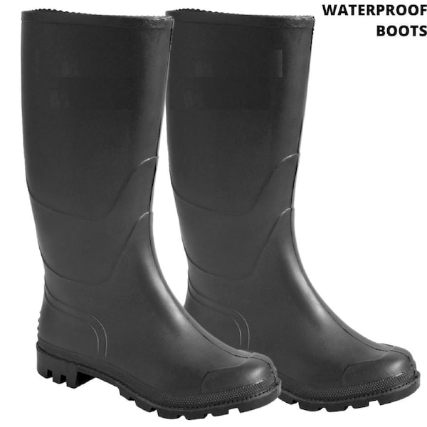 Work Gum Boots Rubber Waterproof Rain Shoes Classic Unisex Gumboots - Black EU 43